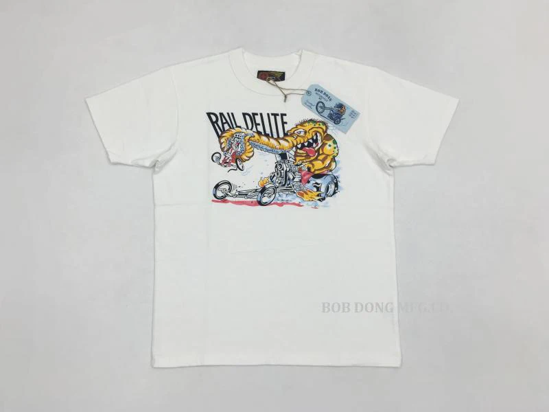 Off White BOB DONG 60s Hot Rod мотоциклетные Ретро футболки мужские мультфильм печати короткий рукав - Цвет: Off White