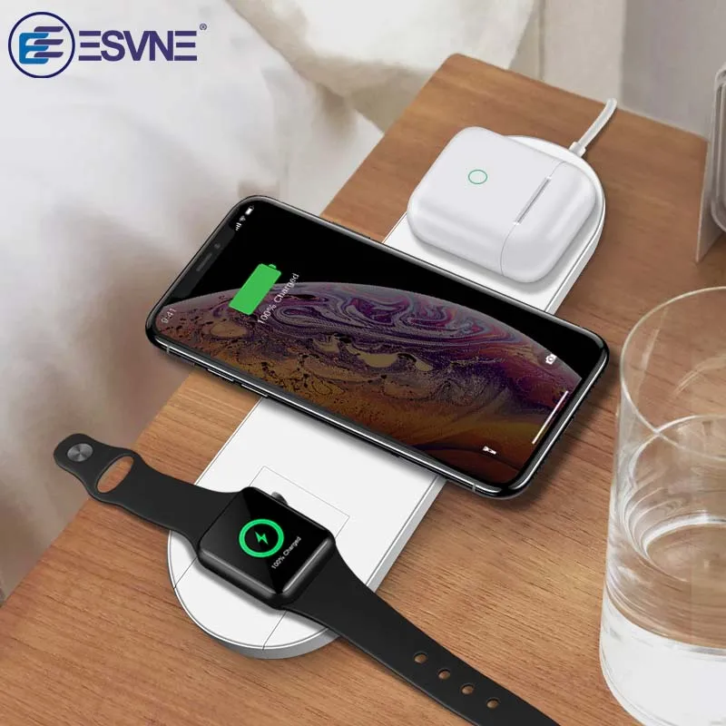 ESVNE 3 в 1 QI Беспроводное зарядное устройство для iPhone X Xr XS Max Быстрая зарядка для Apple Watch 1 2 3 4 AirPods зарядное устройство для samsung - Тип штекера: Wireless Charger