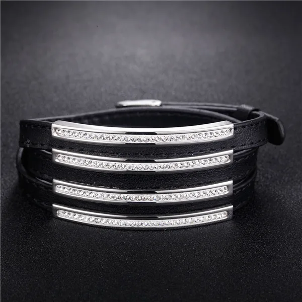 Black leather ZINDOV, широкий кожаный браслет, Дамская мода, ювелирное изделие, золото, AAA, кристалл, нержавеющая сталь, для женщин, натуральная кожа, браслет, браслеты - Окраска металла: Black leather
