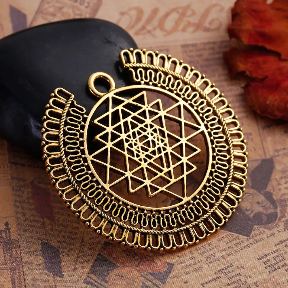8 сезонов цинковый сплав Sri Yantra медитация подвески круглые золотые тона античные