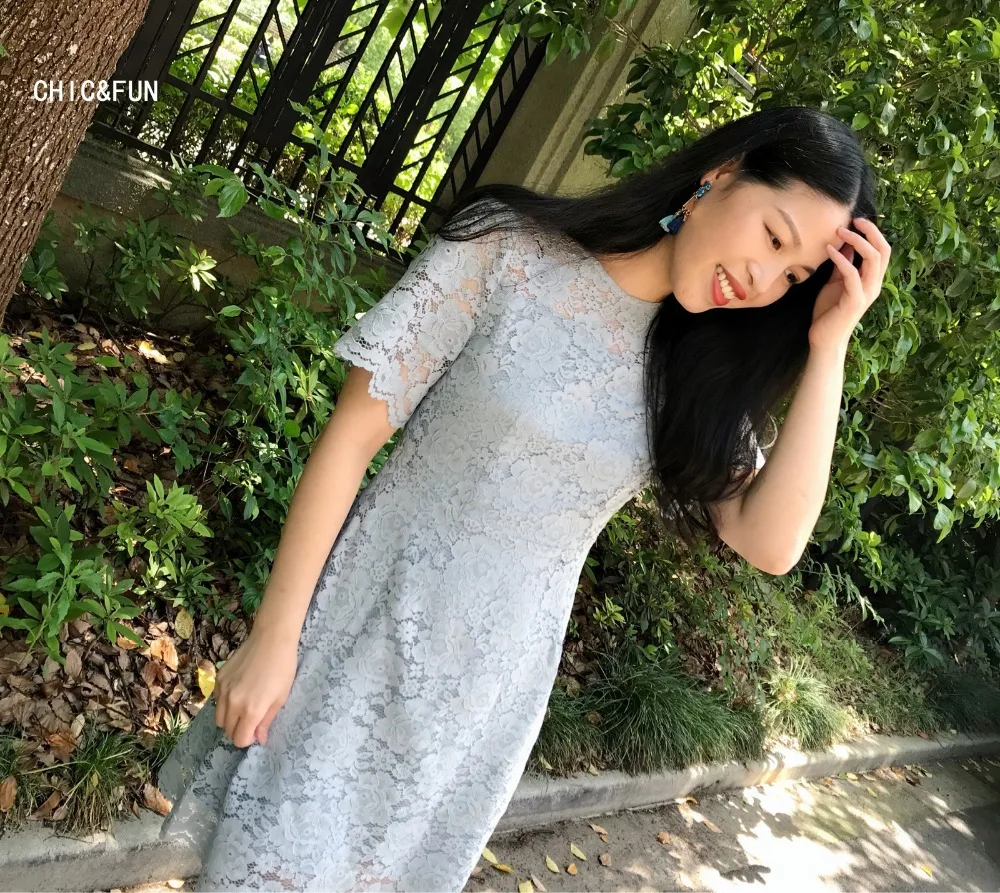[CHIC &amp FUN] Кружева Тонкий платье короткий рукав тонкий | Женская одежда