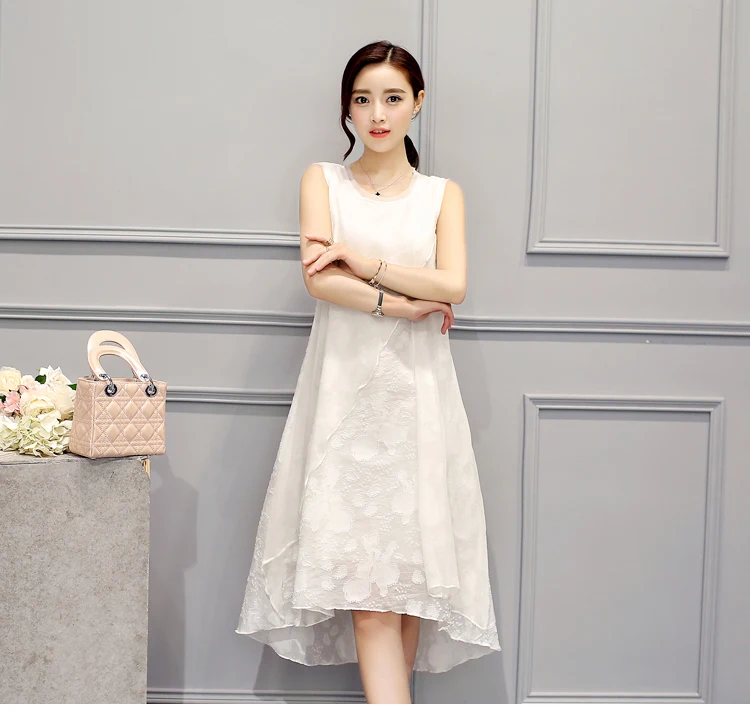 Летнее женское платье без рукавов 2020 Новое повседневное шифоновое средней длины