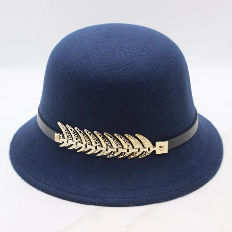 Navy SUOGRY женские шляпы Fedora винтажный топ шляпа известный бренд одежда больших размеров аксессуары для женщин Боулер козырек Fl - Цвет: Navy