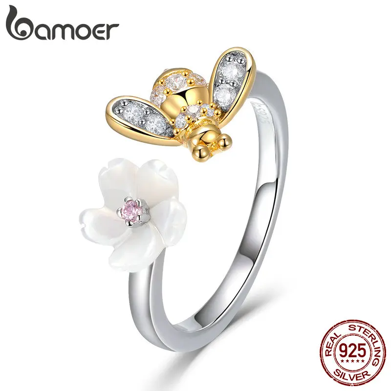 Женское серебряное кольцо BAMOER Bee из стерлингового серебра 925 пробы с кристаллами