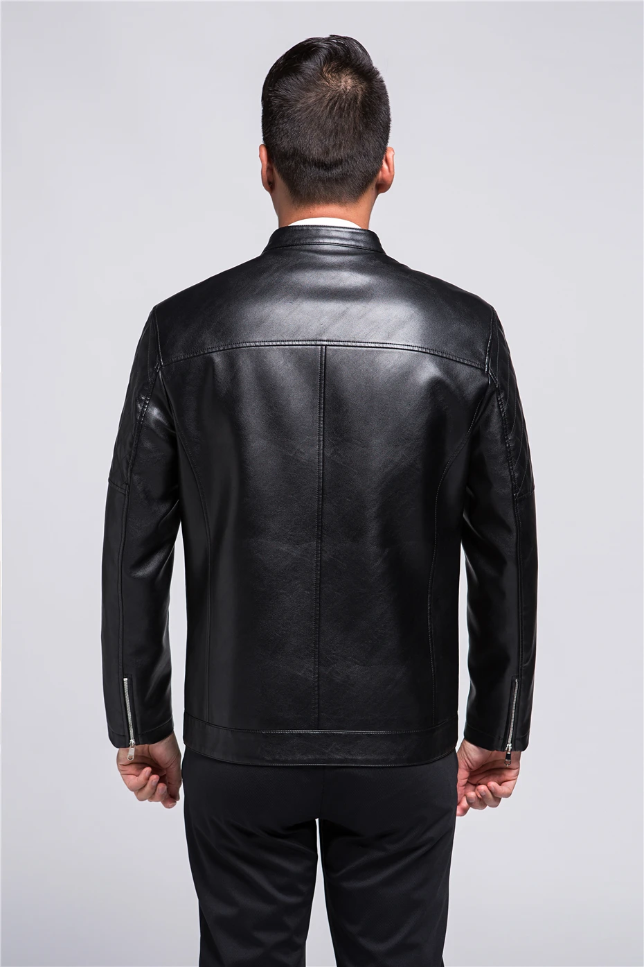 QUANBO продукт Мужская одежда осень зима Slim Fit кожаная куртка высокое качество овчины воротник стойка цвет мужские пальто