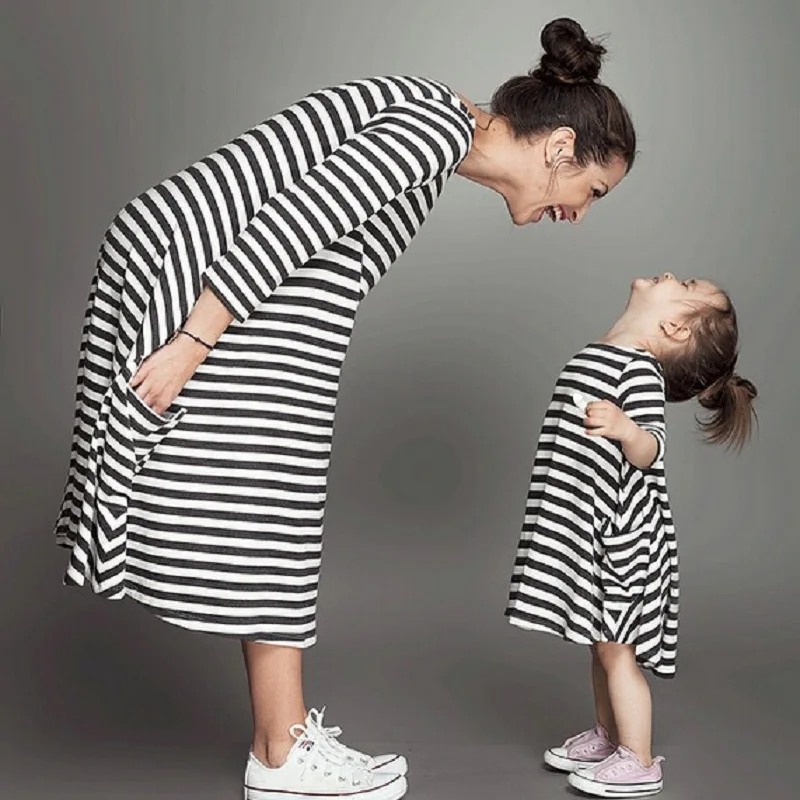 Long Sleeve Girls Black Navy Striped Dress 2018 New Autumn Children Baby Clothing Toddler Girl Clothes Kids School Wear | Детская одежда