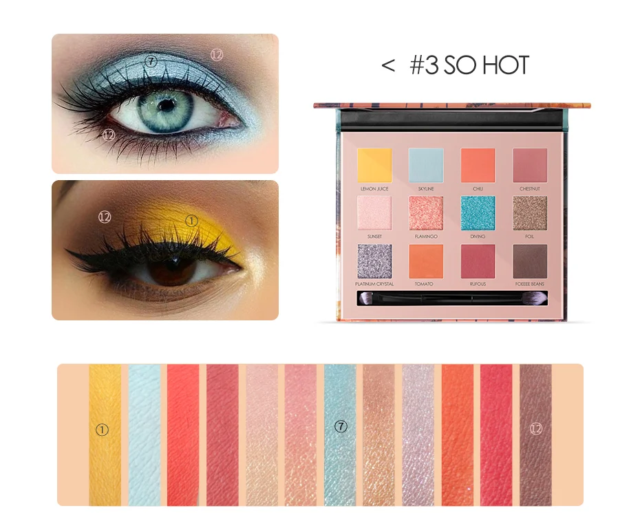 FOCALLURE 12Colors Eyeshadow Palette Glitter Shades High Pigment Eye Makeup Nude Eye Shadow Palette