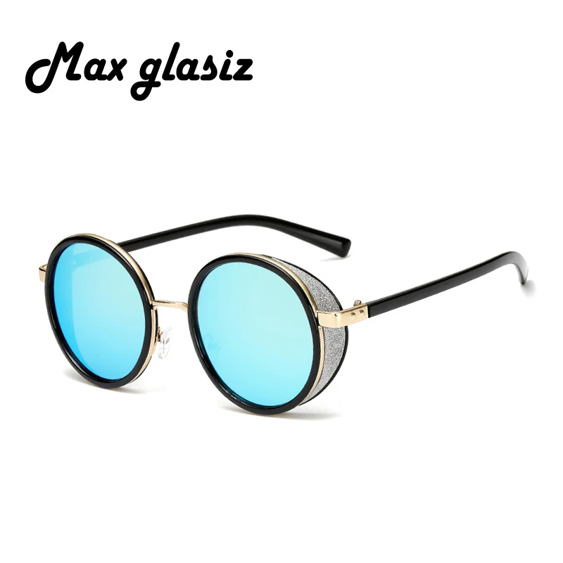 blue w blue mirror Max Glasiz Ретро Винтажные модные круглые солнцезащитные очки для женщин в форме круга, отражающие зеркальные солнцезащитные очки для женщин feminino - Цвет линз: blue w blue mirror