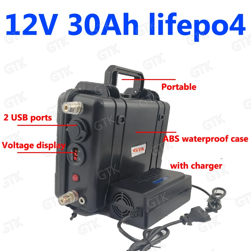Аккумулятор waterprrof Lifepo4 12 В 30 Ач с USB для грыжи 360 Вт эхолот Светодиодный Шахтер