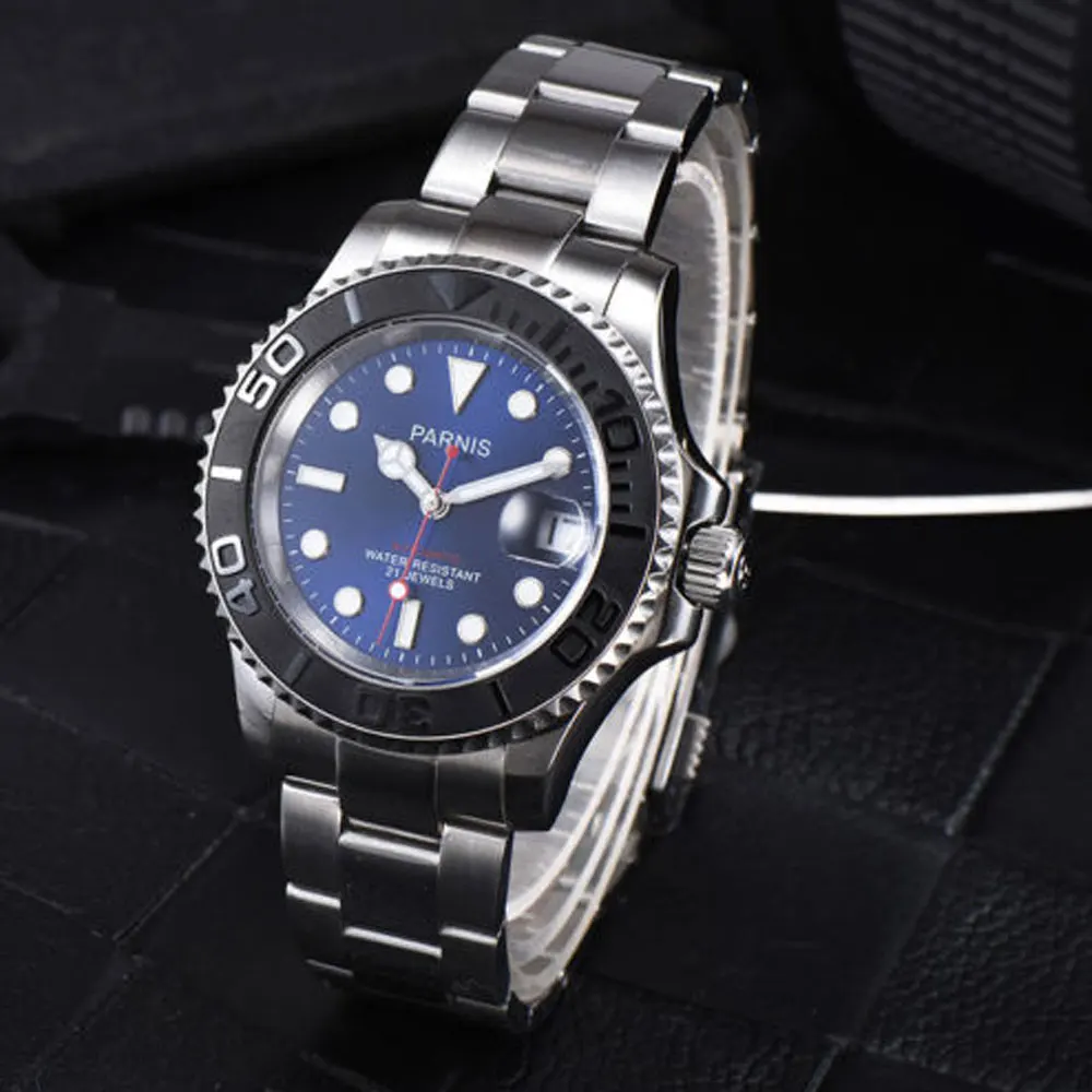 Мужские наручные часы с сапфировым стеклом 41 мм циферблатом синего коричневого