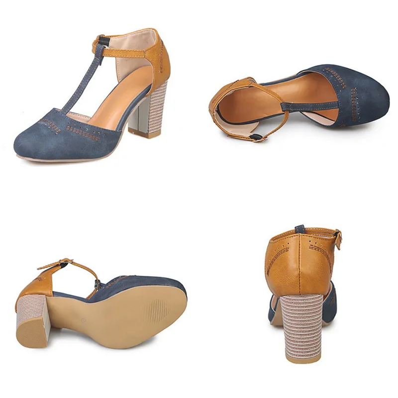 SHUJIN Women Pumps Square Heel High Shoes Classics Platform Round Toe T-tied Square Heel Wedding Dress Shoes Mujer Women Ladies
