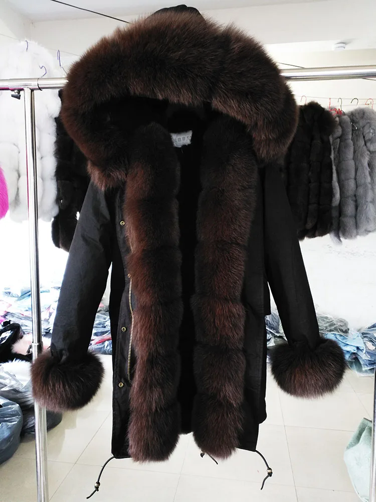 22 long fox fur Меховая женская зимняя теплая большая парка из натурального Лисьего меха с воротником из натурального меха с теплой толстой меховой подкладкой Камуфляжная парка куртка - Цвет: 22 long fox fur