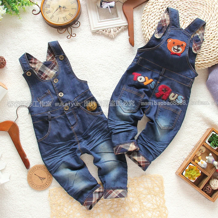 

Retail new 2015 Spring autumn children denim overalls kids pants baby boy casual pants baby girl Denim bib pants