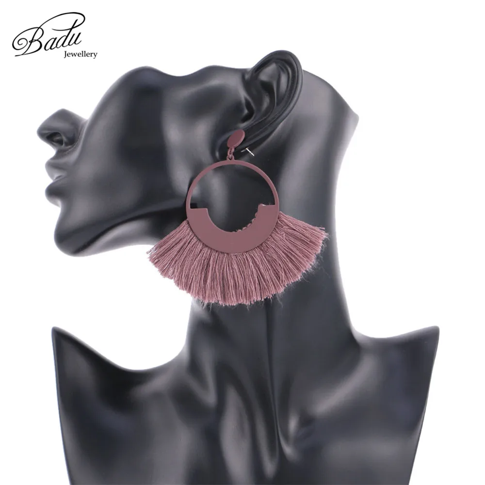 Осенне зимние Винтажные серьги Badu для женщин большие круглые висячие из хлопка с
