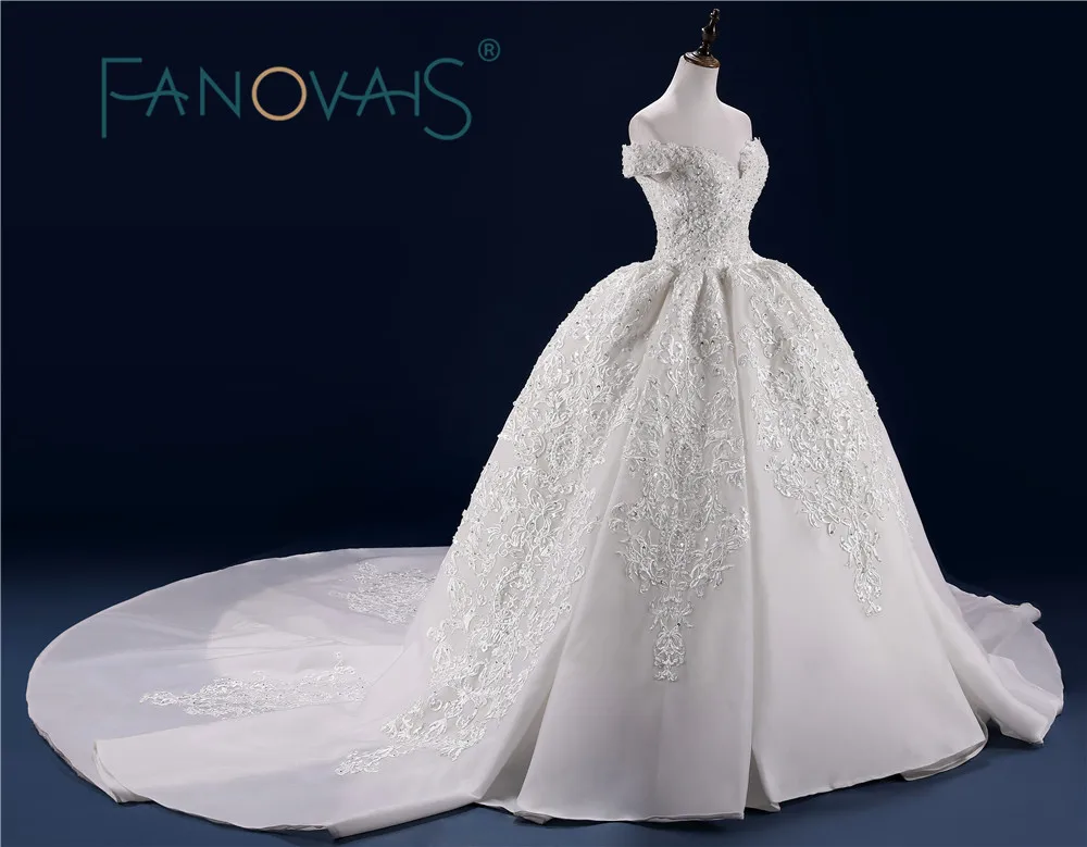 Luxury Wedding Dress Full Beading Lace Bridal Gowns With Long Train Sequin Beads Pearls Vestido de Novia Wedding Dresses
