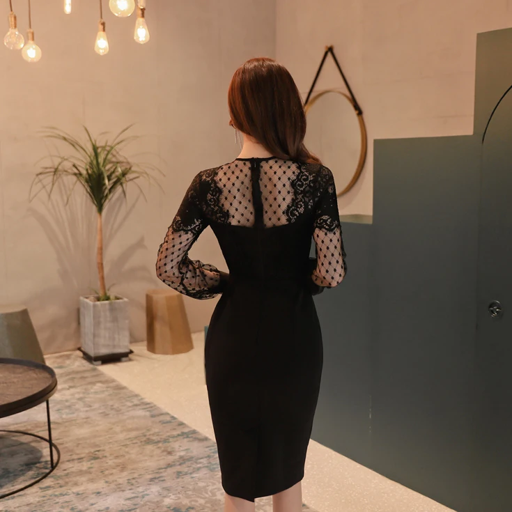 Новинка 2018 года элегантное праздничное платье с длинным рукавом выдалбливают