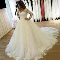 vintage a line scoop neckline appliques bridal dresses tulle elegant lace wedding dress vestidos de novia 2021