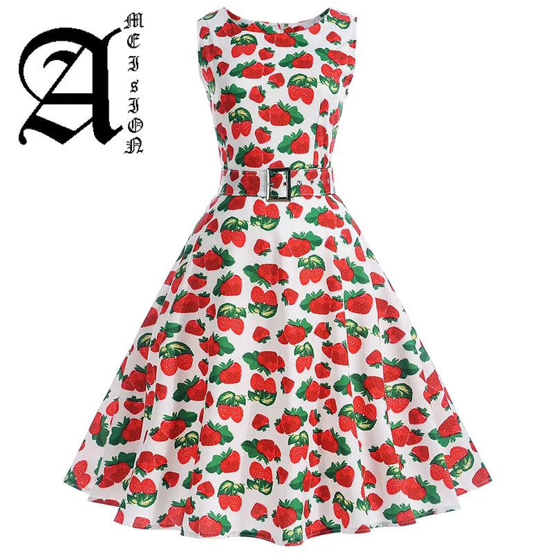 Vestidos винтажное платье летние цветочные принты без рукавов вечерние платья 50s 60s