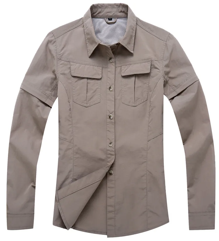 Khaki WindTaste, женские быстросохнущие рубашки со съемным рукавом, спортивная одежда для активного отдыха, походов, рыбалки, Женские Дышащие повседневные рубашки KA094 - Цвет: Khaki