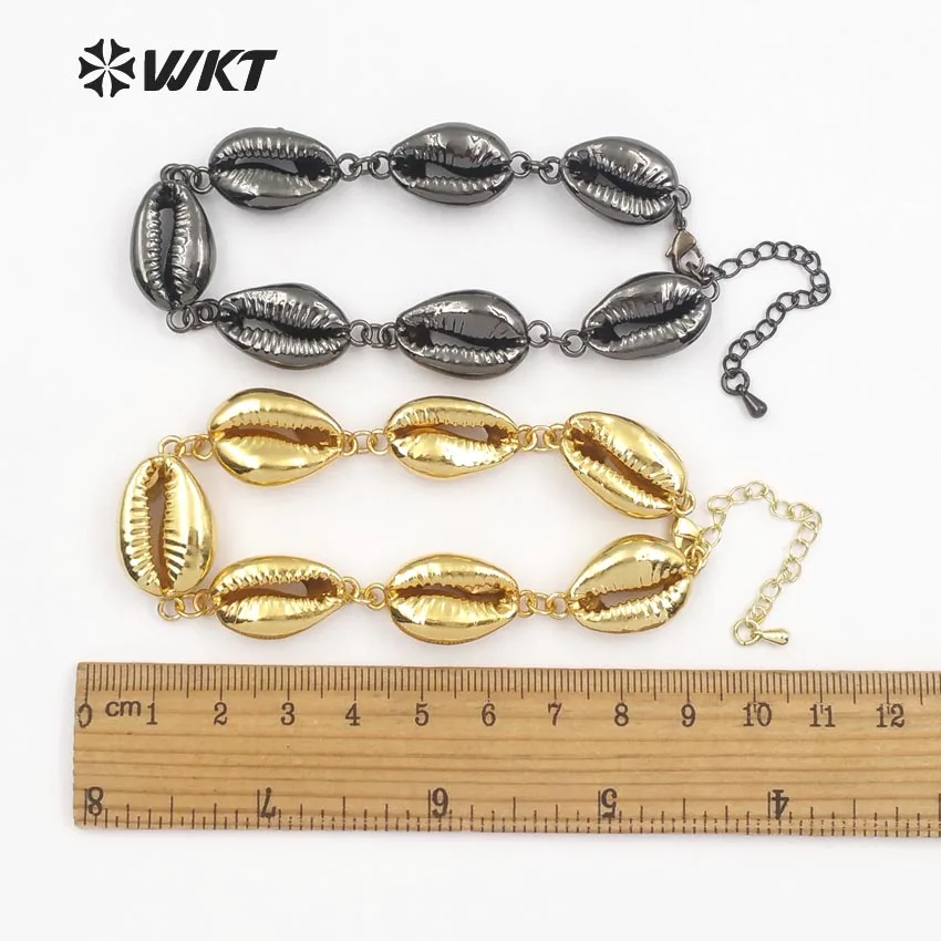 WT B430 WKT хит натуральный настоящий cowrie браслет модный золотой окунутый в раковину
