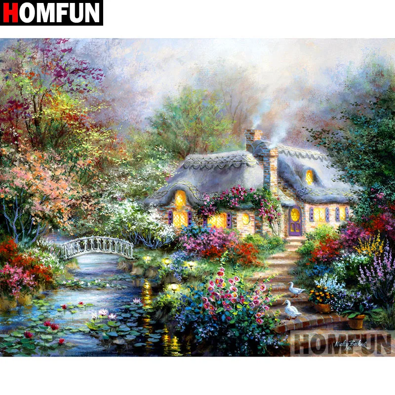 homfun full squareround drill 5d diy diamond painting house landscape embroidery cross stitch 3d home decor a11069 free global shipping