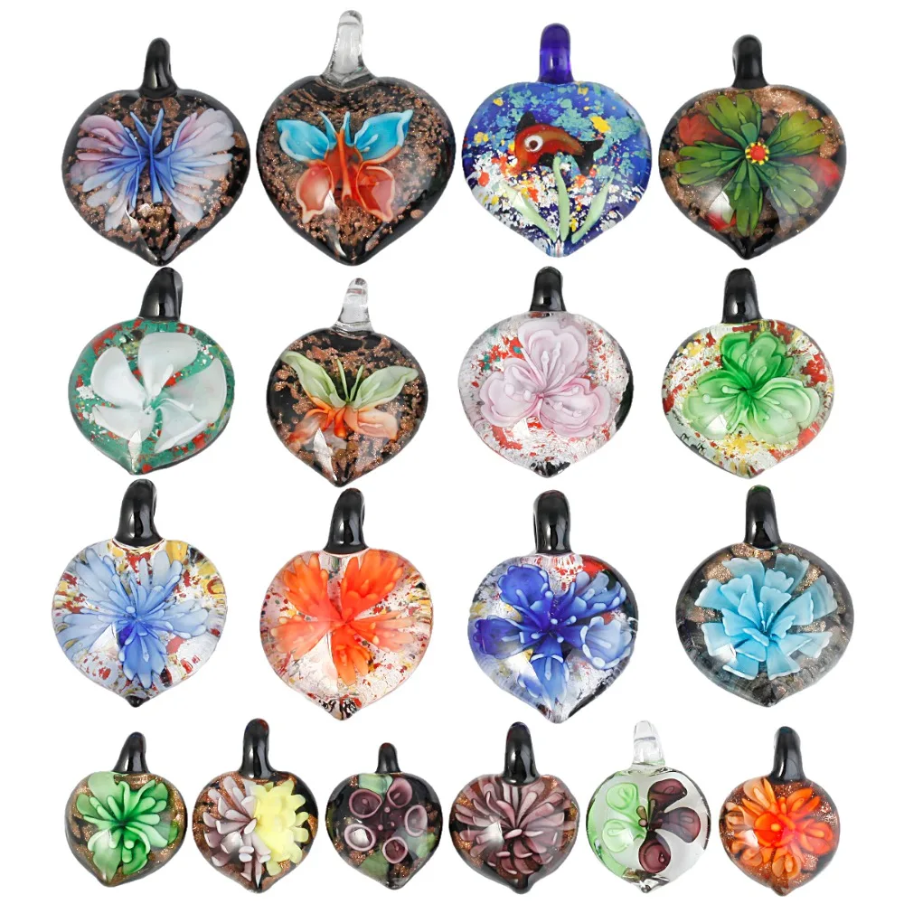 

SUNYIK 1Pc Assorted Floral/Animal Murano Lampwork Glass Pendant Fit Necklace