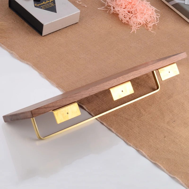 Полка для ванной комнаты держатель полотенец деревянные латунные полки хранения