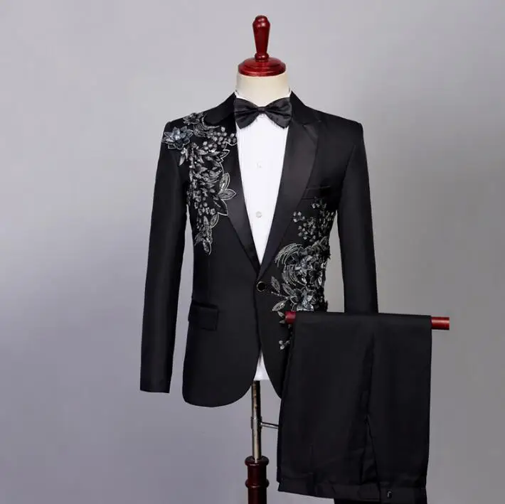 

Chorus groom Sequin suits for men blazer boys prom mariage suits fashion slim masculino latest coat pant designs singer stage