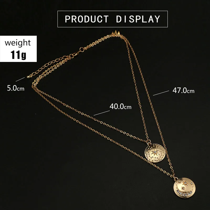 2018 Fashion Long Chain Bohemian Disc Polygon Moon Alloy Zircon Multilayer Necklace Pendant Summer Beach Woman's Jewelry | Украшения и