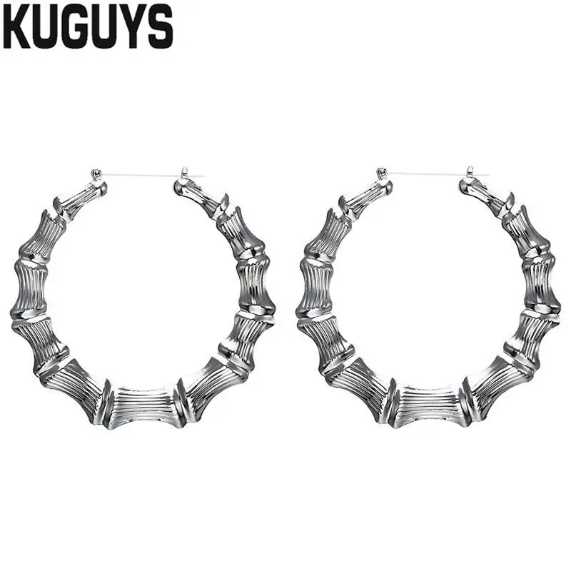 KUGUYS хип-хоп золотые бамбуковые обручи серьги для женщин круглые супер большие Серьги Pendientes модные Brincos модные ювелирные изделия Oorbelle