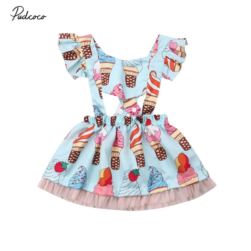 2019 Brand Newborn Toddler Baby Girl Summer Ice Cream Princess Party Tutu Dress Sweet Cartoon Ruffle Tulle Sundress 0-3Y | Детская