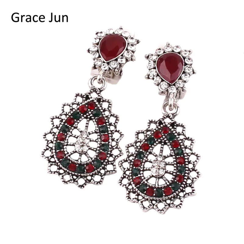 Бренд Grace Jun, 2 цвета на выбор, винтажные посеребренные клипсы, без пирсинга, для женщин, вечерние, очаровательные, без отверстия, клипсы для ушей, Лидер продаж - Окраска металла: red