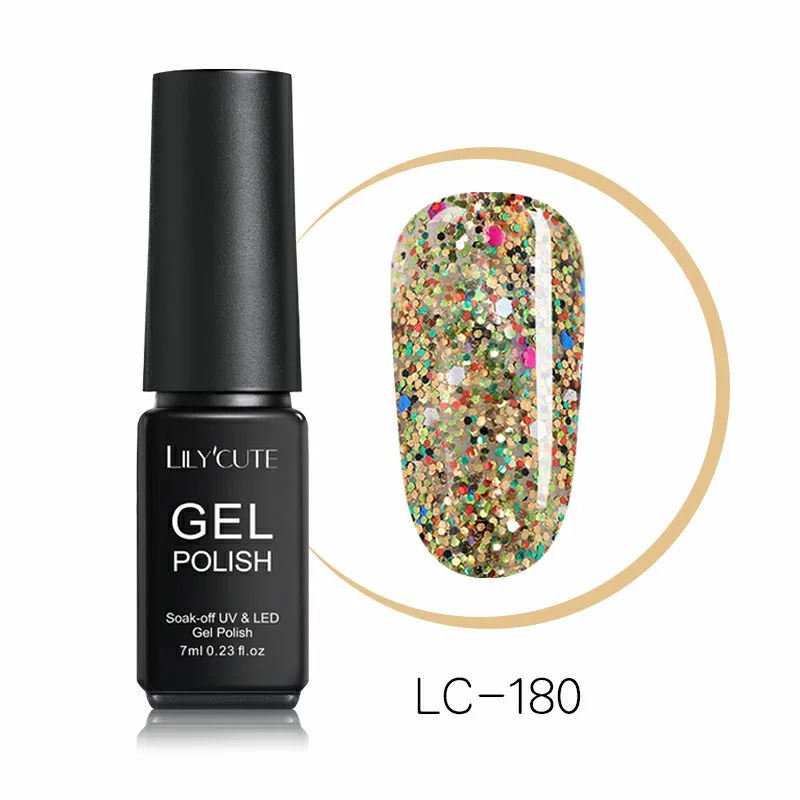 LC-180 LILYCUTE, 7 мл, блестящий Гель-лак для ногтей, блестящий гель для ногтей, серебряный, красный, розовый, золотой, фиолетовый, блестящий, яркий, впитывающий Гель-лак для ногтей - Цвет: LC-180