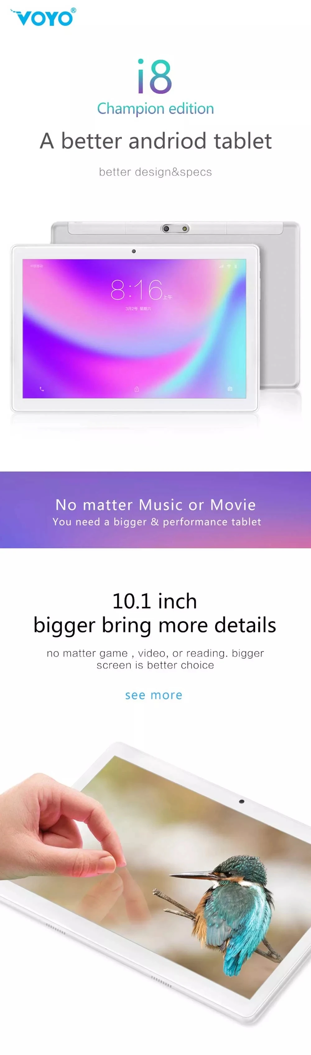 Voyo i8 lite планшетный ПК MTK6592 Восьмиядерный 10,1 дюймов 1280*800 ips 2 Гб Ram 32 Гб Rom gps двойной WiFi Android 7,0