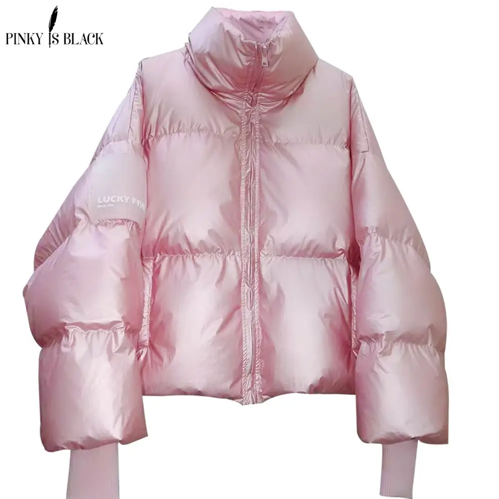 PinkyIsblack, зимние женские пуховики, пальто со стоячим воротником, белая куртка-пуховик на утином пуху, водонепроницаемая верхняя одежда на молнии, короткие теплые пальто