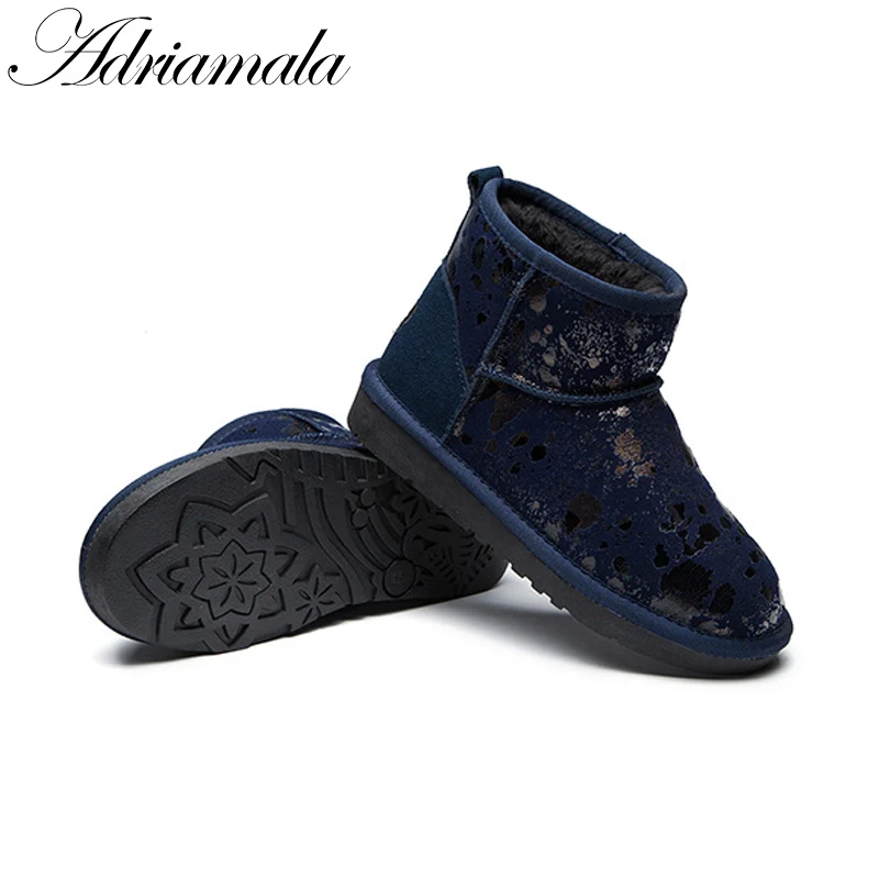 2017 Warm Snow Boots Winter Women Shoes Split Leather Thick Plush Round Toe Flat With Female Fur Adriamala | Обувь