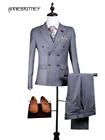 Мужской облегающий костюм бренда, серого цвета, двубортный Свадебный, деловой, официальный стиль, смокинг для выпускного вечера, 3 предмета, 2018