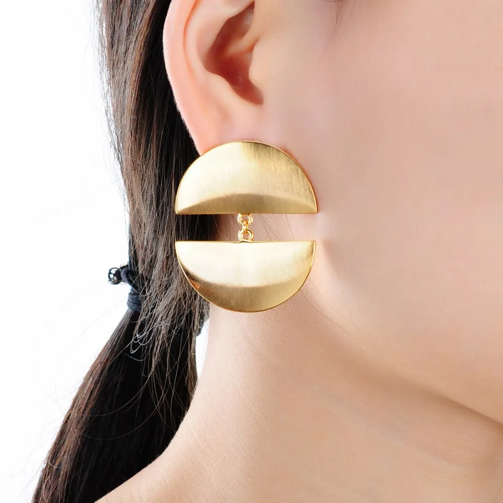 Jerollin Модные украшения серебро и золото Цвет сплава полукруг Висячие серьги для