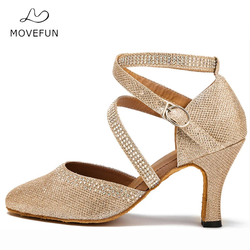 Женская обувь для латинских танцев со стразами на высоком каблуке 7 см 8