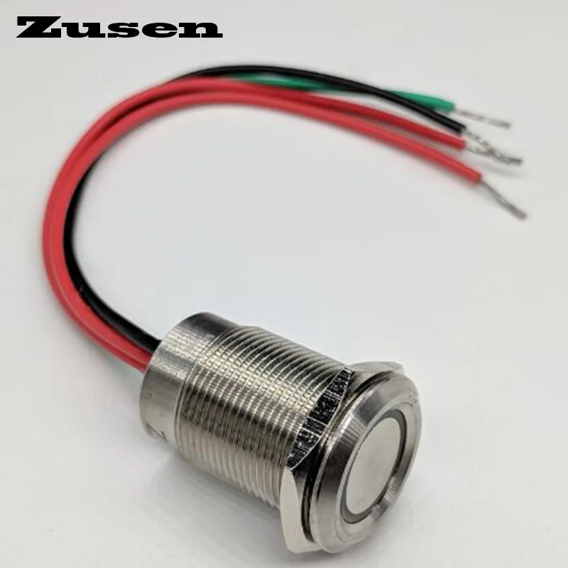 Zusen 19 мм сенсорный переключатель Тип вкл/выкл с проводами кнопка 6 24V led IP67|switch on|switch