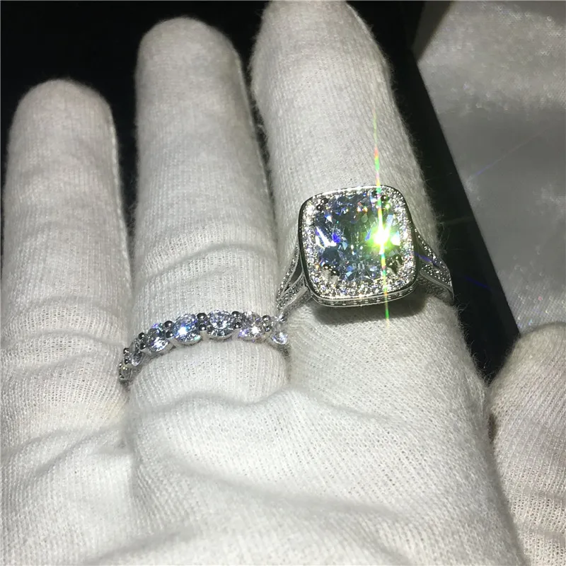 Choucong набор колец для влюбленных с подушками 8ct прозрачный 5A Циркон Cz Белое золото заполненный 925 серебро обручальное кольцо кольца для женщин