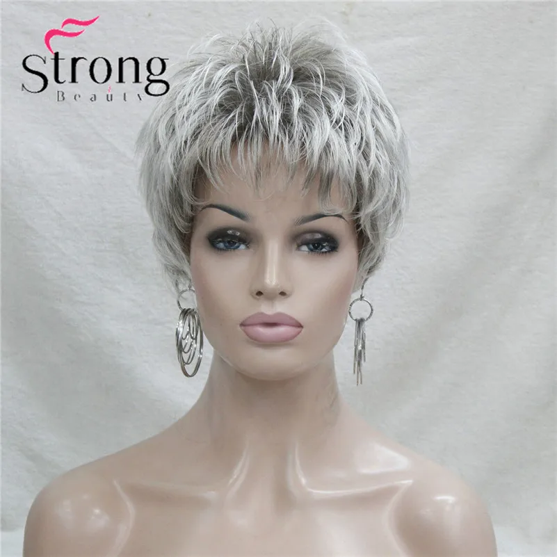 StrongBeauty короткий слоистый Серый Серебряный парик с классической крышкой полный синтетический парик