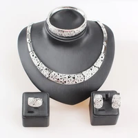 wedding silver plated crystal necklace for women african beads bridal ring bangle earring accessories jewelry set
