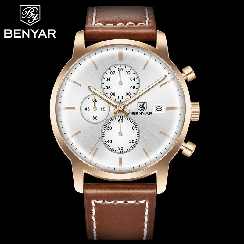 BENYAR мужские часы Лидирующий бренд Модные золотые/хронограф/30 м