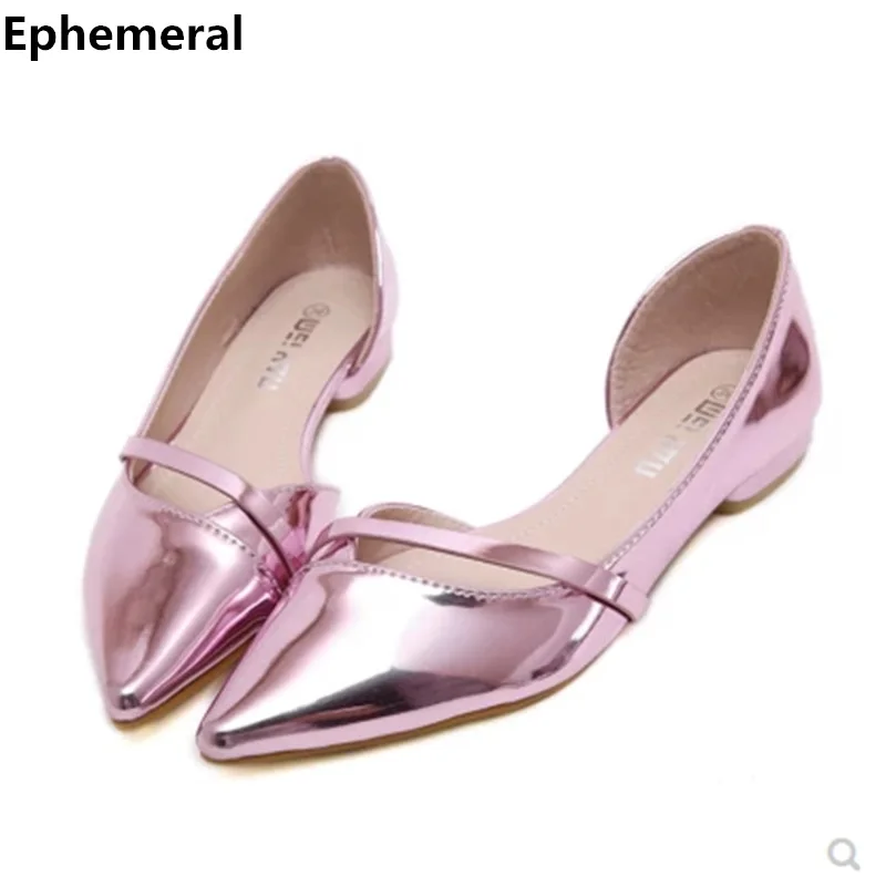 

Ladies High Quality Flats Shallow Toe Silver Pink Grey Slip-ons For Wedding Party Plus Size 48 Cover Heel Comfortable Sole Cute