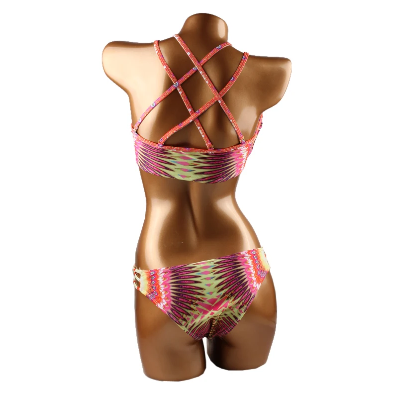 2017 дешевые купальный костюм vikinis крест Комплект бикини печать дамы купальник