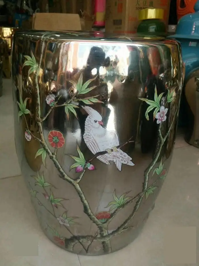 

Jingdezhen Ceramic Porcelain stool Silver Flower And Bird Ceramic Drum Round stool Outdoor Bathroom Balcony ceramic stool