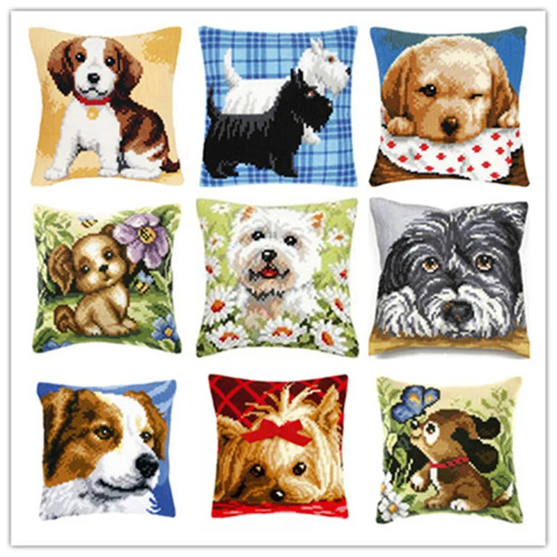 

oneroomUSA shipping Cross Stitch Pillow Mat DIY Craft Cute Dog Latch Hook Kit 42CM by 42CM Needlework Crocheting-