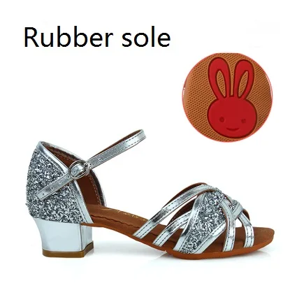 Silver Rubber Sole Латинский бальный танец для девочек; обувь для сальсы; женская обувь для латиноамериканских танцев; детская обувь для танцев; мягкая подошва; VA30930 - Цвет: Silver Rubber Sole