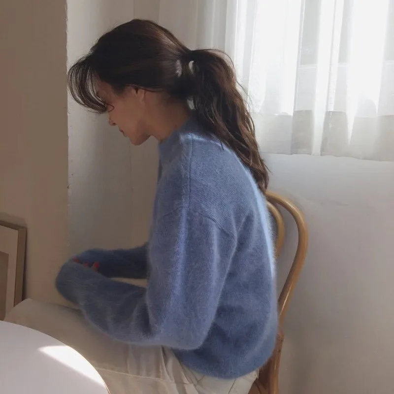 Для женщин пуловер с круглым вырезом свитер корейский стиль Одежда длинным